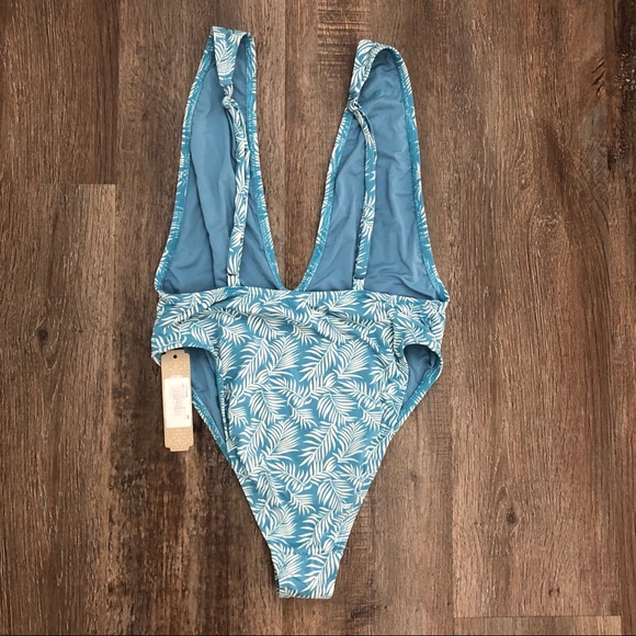 Gianni Bini Blue Palm Print One Piece Swimsuit NWT - Picture 3 of 3